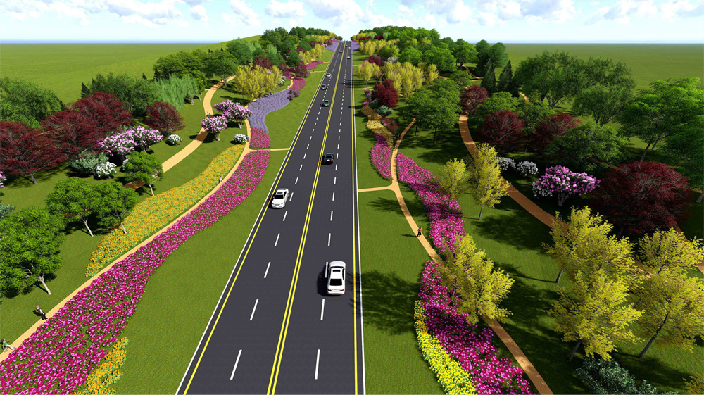 斯贝斯景观出品212省道支线道路两侧绿化工程